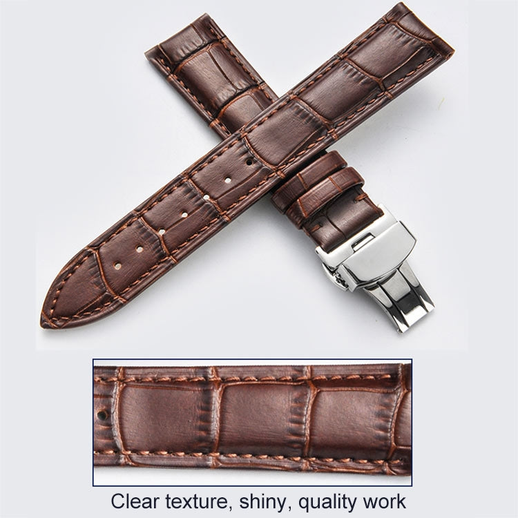 22mm Classic Cowhide Leather Black Butterfly Buckle Watch Band(Black) by buy2fix