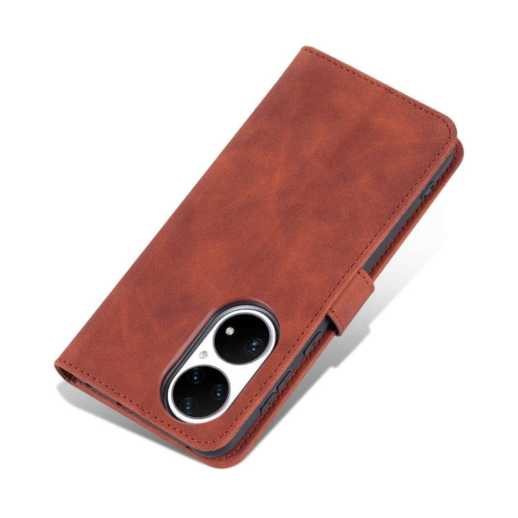 For Huawei P50 AZNS Skin Feel Calf Texture Horizontal Flip Leather Case with Card Slots & Holder & Wallet(Brown) - Huawei Cases by AZNS | Online Shopping UK | buy2fix