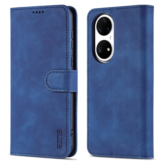For Huawei P50 Pro AZNS Skin Feel Calf Texture Horizontal Flip Leather Case with Card Slots & Holder & Wallet(Blue) by AZNS