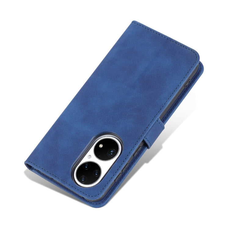 For Huawei P50 Pro AZNS Skin Feel Calf Texture Horizontal Flip Leather Case with Card Slots & Holder & Wallet(Blue) by AZNS