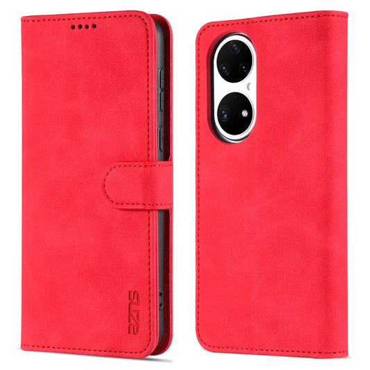 For Huawei P50 Pro AZNS Skin Feel Calf Texture Horizontal Flip Leather Case with Card Slots & Holder & Wallet(Red) by AZNS