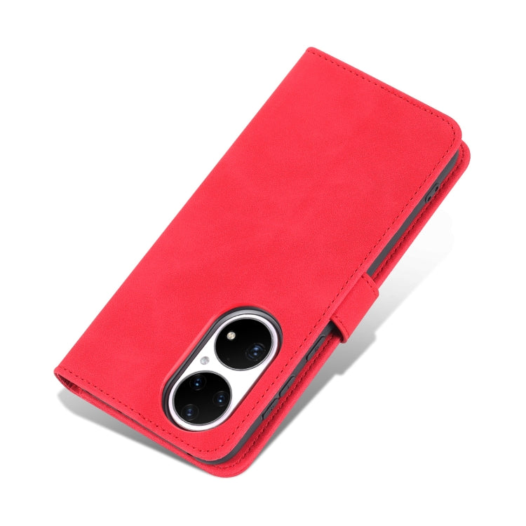For Huawei P50 Pro AZNS Skin Feel Calf Texture Horizontal Flip Leather Case with Card Slots & Holder & Wallet(Red) by AZNS