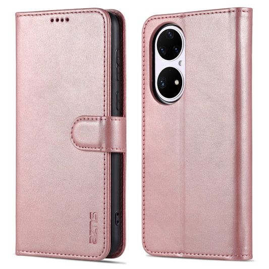 For Huawei P50 Pro AZNS Skin Feel Calf Texture Horizontal Flip Leather Case with Card Slots & Holder & Wallet(Rose Gold) by AZNS