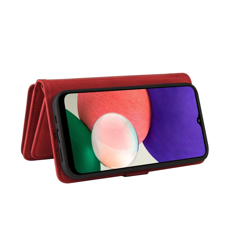 For Samsung Galaxy A22 5G Skin Feel PU + TPU Horizontal Flip Leather Case with Holder & 15 Cards Slot & Wallet & Zipper Pocket & Lanyard(Red) by buy2fix