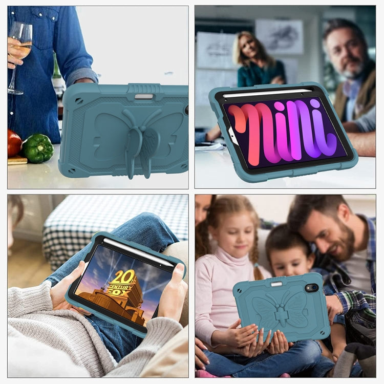 For iPad mini 6 / mini 2024 Pure Color PC + Silicone Anti-drop Protective Tablet Case with Butterfly Shape Holder & Pen Slot(Dark Green) - iPad mini 6 Cases by buy2fix | Online Shopping UK | buy2fix