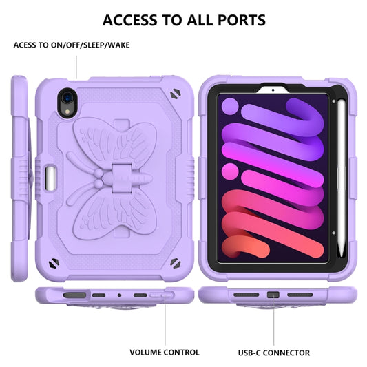 For iPad mini 6 / mini 2024 Pure Color PC + Silicone Anti-drop Protective Tablet Case with Butterfly Shape Holder & Pen Slot(Light Purple) - iPad mini 6 Cases by buy2fix | Online Shopping UK | buy2fix