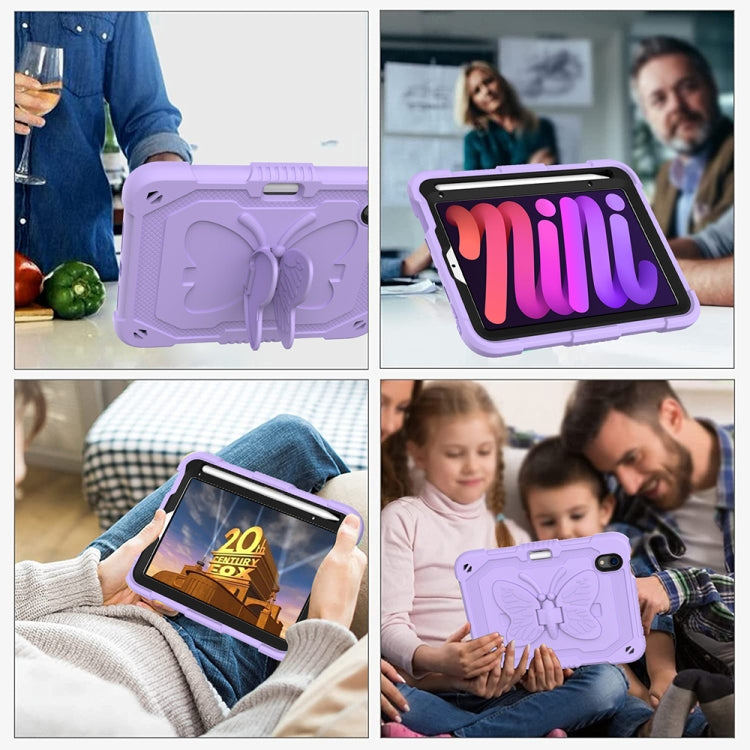 For iPad mini 6 / mini 2024 Pure Color PC + Silicone Anti-drop Protective Tablet Case with Butterfly Shape Holder & Pen Slot(Light Purple) - iPad mini 6 Cases by buy2fix | Online Shopping UK | buy2fix