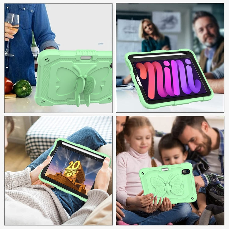 For iPad mini 6 / mini 2024 Pure Color PC + Silicone Anti-drop Protective Tablet Case with Butterfly Shape Holder & Pen Slot(Fresh Green) - iPad mini 6 Cases by buy2fix | Online Shopping UK | buy2fix