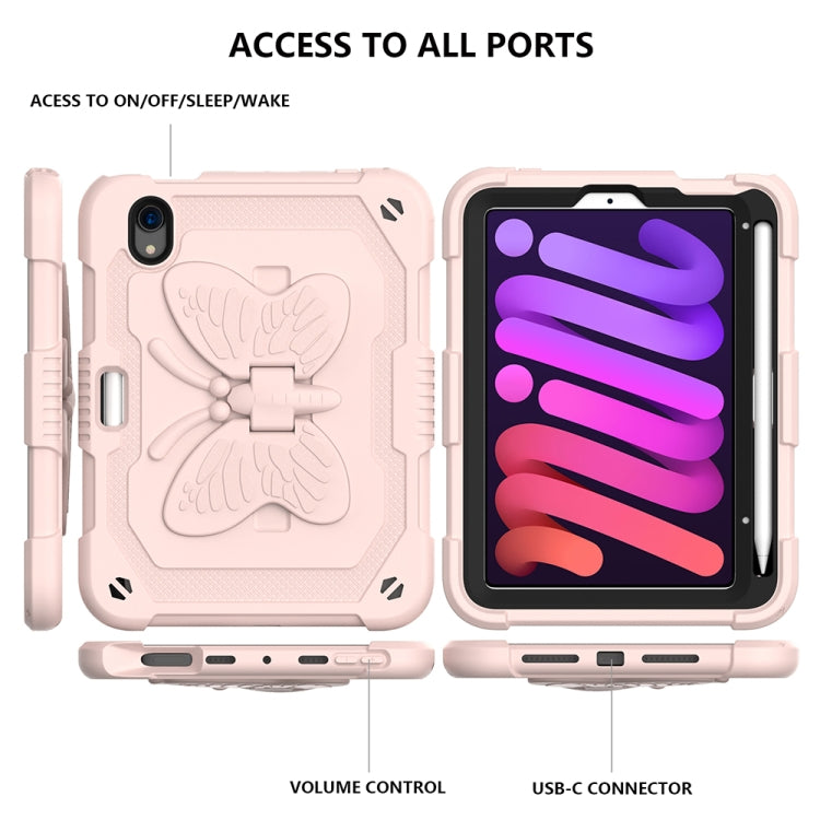 For iPad mini 6 / mini 2024 Pure Color PC + Silicone Anti-drop Protective Tablet Case with Butterfly Shape Holder & Pen Slot(Rose Pink) - iPad mini 6 Cases by buy2fix | Online Shopping UK | buy2fix