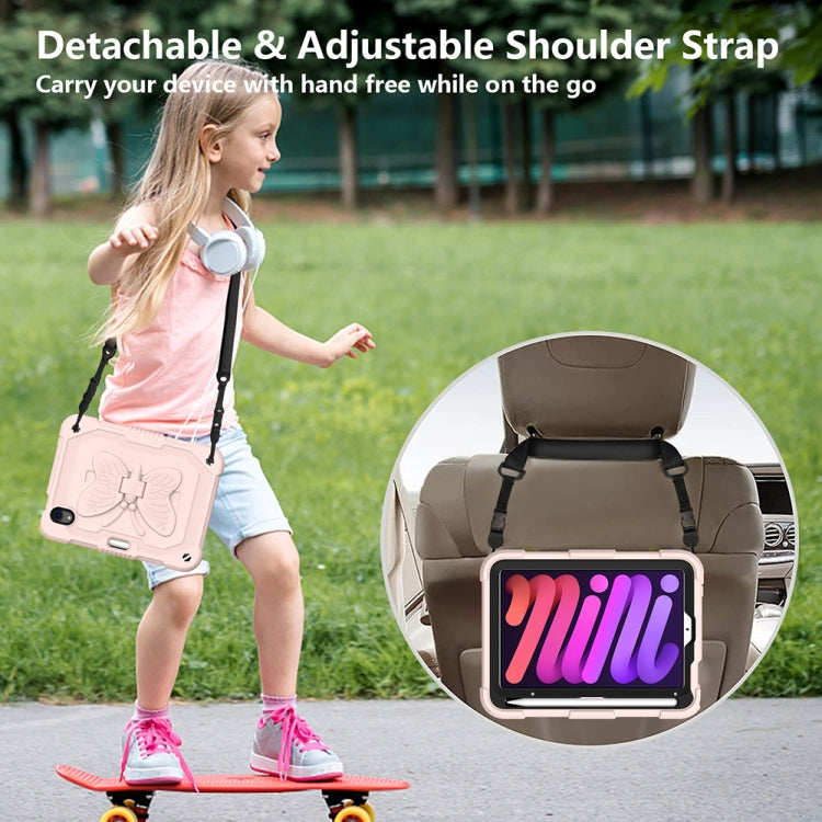 For iPad mini 6 / mini 2024 Pure Color PC + Silicone Anti-drop Protective Tablet Case with Butterfly Shape Holder & Pen Slot(Rose Pink) - iPad mini 6 Cases by buy2fix | Online Shopping UK | buy2fix