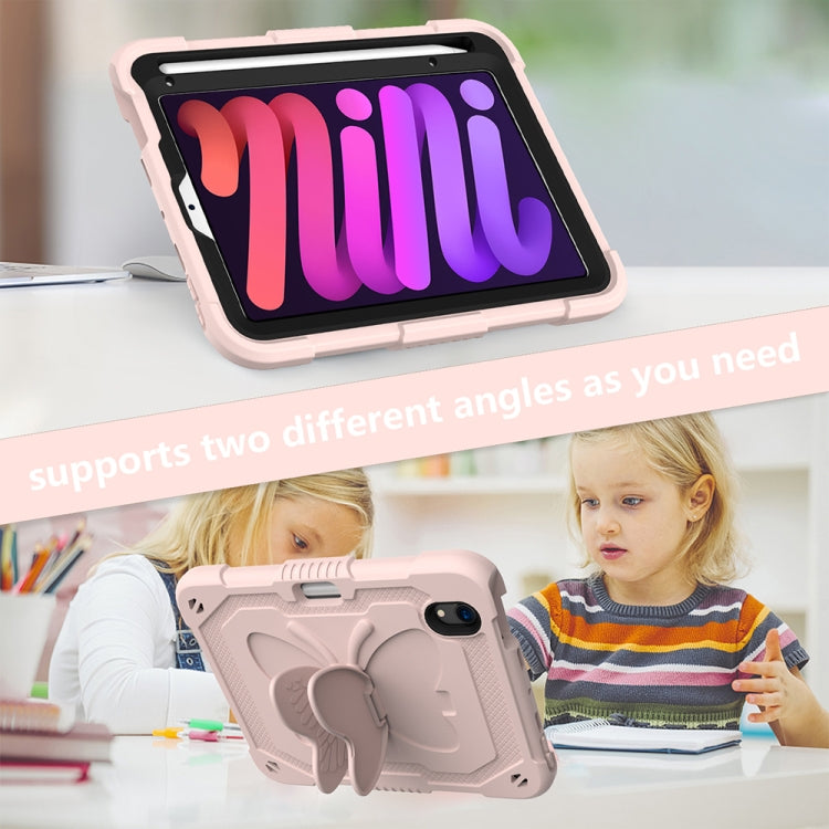 For iPad mini 6 / mini 2024 Pure Color PC + Silicone Anti-drop Protective Tablet Case with Butterfly Shape Holder & Pen Slot(Rose Pink) - iPad mini 6 Cases by buy2fix | Online Shopping UK | buy2fix