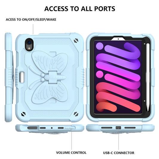 For iPad mini 6 / mini 2024 Pure Color PC + Silicone Anti-drop Protective Tablet Case with Butterfly Shape Holder & Pen Slot(Ice Crystal Blue) - iPad mini 6 Cases by buy2fix | Online Shopping UK | buy2fix