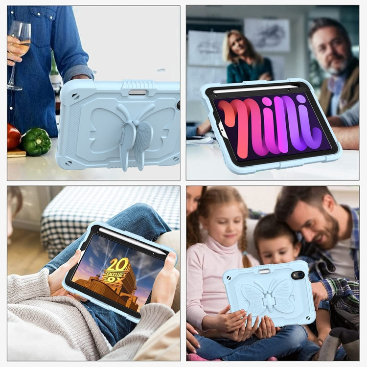 For iPad mini 6 / mini 2024 Pure Color PC + Silicone Anti-drop Protective Tablet Case with Butterfly Shape Holder & Pen Slot(Ice Crystal Blue) - iPad mini 6 Cases by buy2fix | Online Shopping UK | buy2fix
