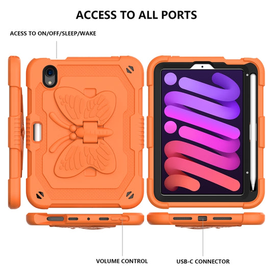 For iPad mini 6 / mini 2024 Pure Color PC + Silicone Anti-drop Protective Tablet Case with Butterfly Shape Holder & Pen Slot(Kumquat) - iPad mini 6 Cases by buy2fix | Online Shopping UK | buy2fix