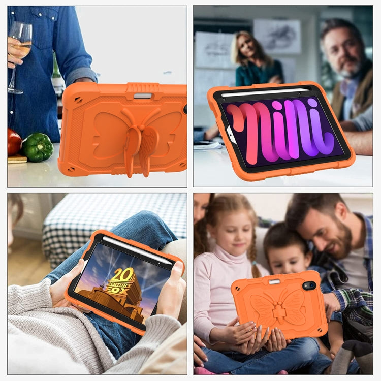 For iPad mini 6 / mini 2024 Pure Color PC + Silicone Anti-drop Protective Tablet Case with Butterfly Shape Holder & Pen Slot(Kumquat) - iPad mini 6 Cases by buy2fix | Online Shopping UK | buy2fix