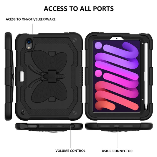 For iPad mini 6 / mini 2024 Pure Color PC + Silicone Anti-drop Protective Tablet Case with Butterfly Shape Holder & Pen Slot(Black) - iPad mini 6 Cases by buy2fix | Online Shopping UK | buy2fix