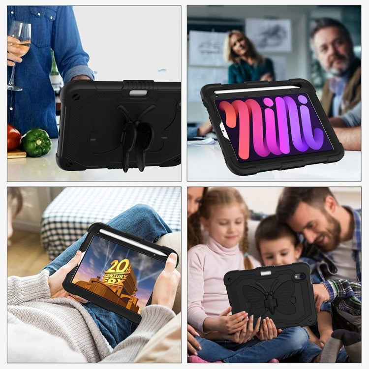 For iPad mini 6 / mini 2024 Pure Color PC + Silicone Anti-drop Protective Tablet Case with Butterfly Shape Holder & Pen Slot(Black) - iPad mini 6 Cases by buy2fix | Online Shopping UK | buy2fix