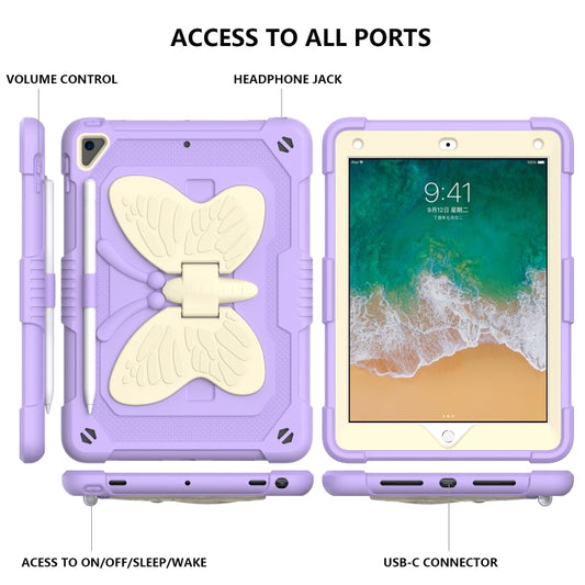 Beige PC + Silicone Anti-drop Protective Case with Butterfly Shape Holder & Pen Slot For iPad 9.7 2018 & 2017 / Pro 9.7 inch / Air 2 / 6(Beige + Light Purple) - iPad 9.7 (2018) & (2017) Cases by buy2fix | Online Shopping UK | buy2fix