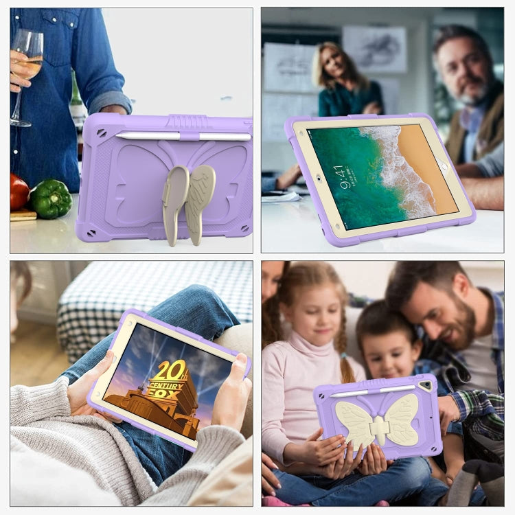 Beige PC + Silicone Anti-drop Protective Case with Butterfly Shape Holder & Pen Slot For iPad 9.7 2018 & 2017 / Pro 9.7 inch / Air 2 / 6(Beige + Light Purple) - iPad 9.7 (2018) & (2017) Cases by buy2fix | Online Shopping UK | buy2fix