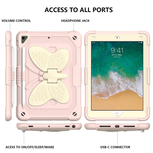 Beige PC + Silicone Anti-drop Protective Case with Butterfly Shape Holder & Pen Slot For iPad 9.7 2018 & 2017 / Pro 9.7 inch / Air 2 / 6(Beige + Rose Pink) - iPad 9.7 (2018) & (2017) Cases by buy2fix | Online Shopping UK | buy2fix