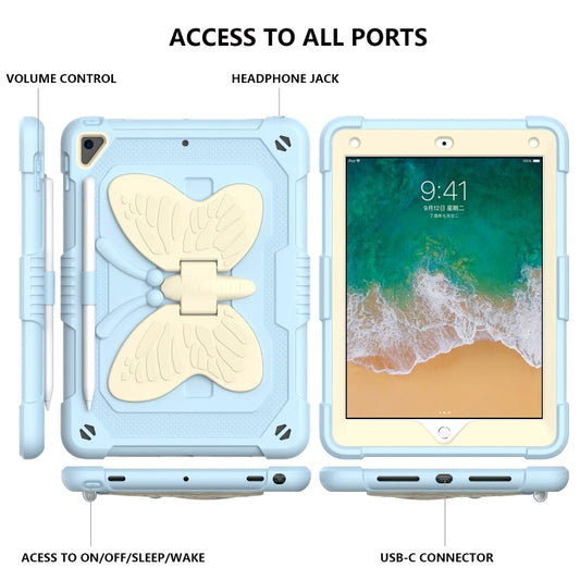 Beige PC + Silicone Anti-drop Protective Case with Butterfly Shape Holder & Pen Slot For iPad 9.7 2018 & 2017 / Pro 9.7 inch / Air 2 / 6(Beige + Ice Crystal Blue) - iPad 9.7 (2018) & (2017) Cases by buy2fix | Online Shopping UK | buy2fix