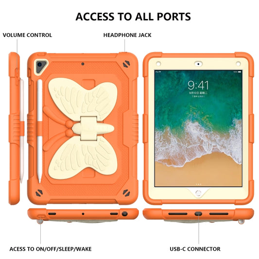 Beige PC + Silicone Anti-drop Protective Case with Butterfly Shape Holder & Pen Slot For iPad 9.7 2018 & 2017 / Pro 9.7 inch / Air 2 / 6(Beige + Kumquat) - iPad 9.7 (2018) & (2017) Cases by buy2fix | Online Shopping UK | buy2fix