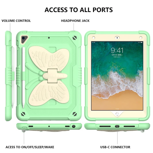 Beige PC + Silicone Anti-drop Protective Case with Butterfly Shape Holder & Pen Slot For iPad 9.7 2018 & 2017 / Pro 9.7 inch / Air 2 / 6(Beige + Fresh Green) - iPad 9.7 (2018) & (2017) Cases by buy2fix | Online Shopping UK | buy2fix