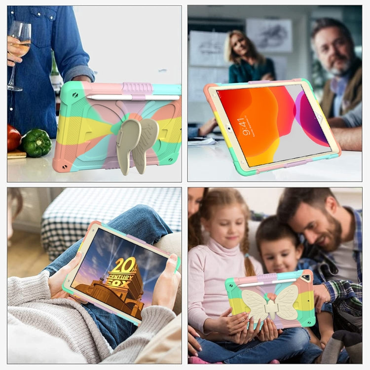 Beige PC + Silicone Anti-drop Protective Case with Butterfly Shape Holder & Pen Slot For iPad 10.2 2021 & 2020 & 2019 / Air 3 10.5 inch(Colorful Rose Gold) - iPad 10.2 Cases by buy2fix | Online Shopping UK | buy2fix