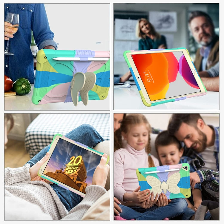 Beige PC + Silicone Anti-drop Protective Case with Butterfly Shape Holder & Pen Slot For iPad 10.2 2021 & 2020 & 2019 / Air 3 10.5 inch(Colorful Green) - iPad 10.2 Cases by buy2fix | Online Shopping UK | buy2fix