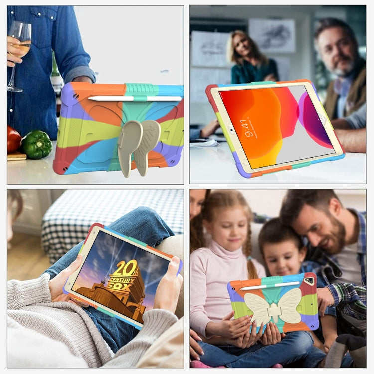 Beige PC + Silicone Anti-drop Protective Case with Butterfly Shape Holder & Pen Slot For iPad 10.2 2021 & 2020 & 2019 / Air 3 10.5 inch(Colorful Red) - iPad 10.2 Cases by buy2fix | Online Shopping UK | buy2fix