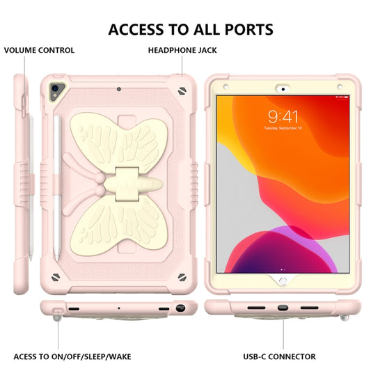 Beige PC + Silicone Anti-drop Protective Case with Butterfly Shape Holder & Pen Slot For iPad 10.2 2021 & 2020 & 2019 / Air 3 10.5 inch(Beige + Rose Pink) by buy2fix