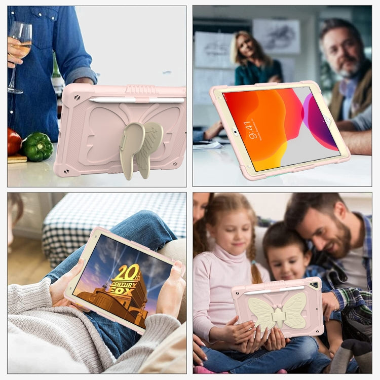 Beige PC + Silicone Anti-drop Protective Case with Butterfly Shape Holder & Pen Slot For iPad 10.2 2021 & 2020 & 2019 / Air 3 10.5 inch(Beige + Rose Pink) by buy2fix