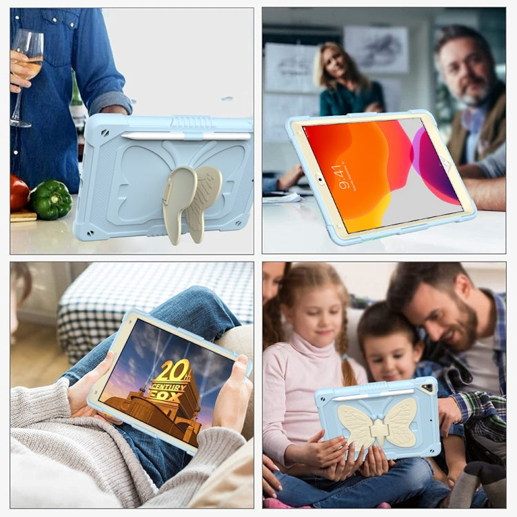 Beige PC + Silicone Anti-drop Protective Case with Butterfly Shape Holder & Pen Slot For iPad 10.2 2021 & 2020 & 2019 / Air 3 10.5 inch(Beige + Ice Crystal Blue) - iPad 10.2 Cases by buy2fix | Online Shopping UK | buy2fix