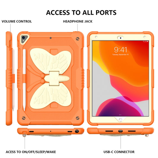Beige PC + Silicone Anti-drop Protective Case with Butterfly Shape Holder & Pen Slot For iPad 10.2 2021 & 2020 & 2019 / Air 3 10.5 inch(Beige + Kumquat) by buy2fix