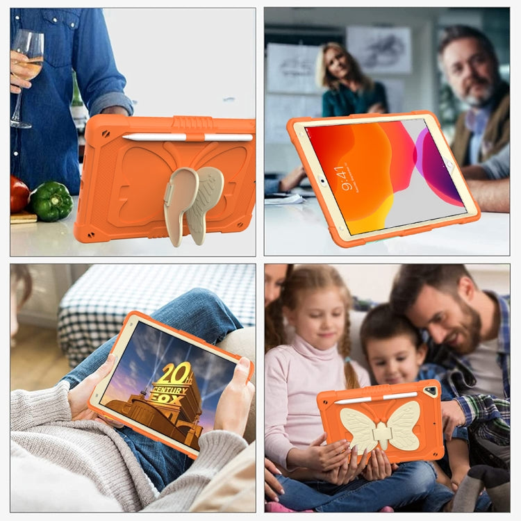 Beige PC + Silicone Anti-drop Protective Case with Butterfly Shape Holder & Pen Slot For iPad 10.2 2021 & 2020 & 2019 / Air 3 10.5 inch(Beige + Kumquat) by buy2fix