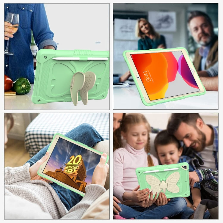 Beige PC + Silicone Anti-drop Protective Case with Butterfly Shape Holder & Pen Slot For iPad 10.2 2021 & 2020 & 2019 / Air 3 10.5 inch(Beige + Fresh Green) by buy2fix