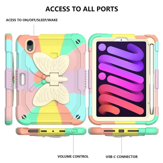For iPad mini 6 / mini 2024 Beige PC + Silicone Anti-drop Protective Tablet Case with Butterfly Shape Holder & Pen Slot(Colorful Rose Gold) - iPad mini 6 Cases by buy2fix | Online Shopping UK | buy2fix