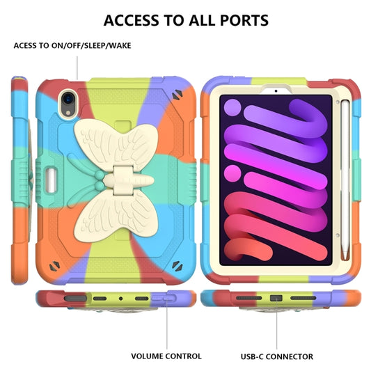 For iPad mini 6 / mini 2024 Beige PC + Silicone Anti-drop Protective Tablet Case with Butterfly Shape Holder & Pen Slot(Colorful Red) - iPad mini 6 Cases by buy2fix | Online Shopping UK | buy2fix