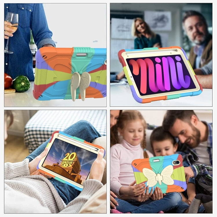 For iPad mini 6 / mini 2024 Beige PC + Silicone Anti-drop Protective Tablet Case with Butterfly Shape Holder & Pen Slot(Colorful Red) - iPad mini 6 Cases by buy2fix | Online Shopping UK | buy2fix