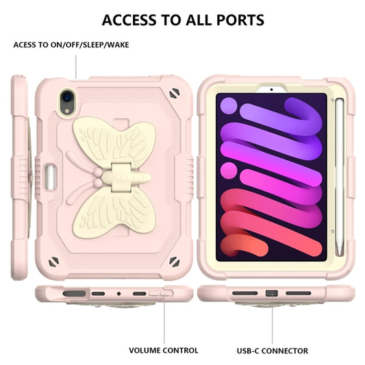 For iPad mini 6 / mini 2024 Beige PC + Silicone Anti-drop Protective Tablet Case with Butterfly Shape Holder & Pen Slot(Beige + Rose Pink) - iPad mini 6 Cases by buy2fix | Online Shopping UK | buy2fix