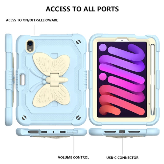 For iPad mini 6 / mini 2024 Beige PC + Silicone Anti-drop Protective Tablet Case with Butterfly Shape Holder & Pen Slot(Beige + Ice Crystal Blue) - iPad mini 6 Cases by buy2fix | Online Shopping UK | buy2fix