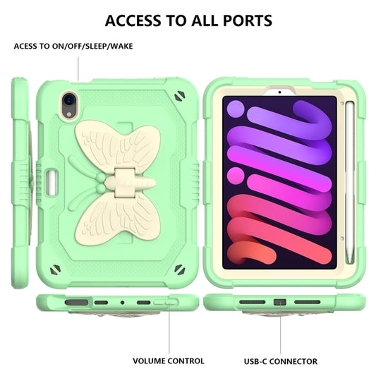 For iPad mini 6 / mini 2024 Beige PC + Silicone Anti-drop Protective Tablet Case with Butterfly Shape Holder & Pen Slot(Beige + Fresh Green) - iPad mini 6 Cases by buy2fix | Online Shopping UK | buy2fix