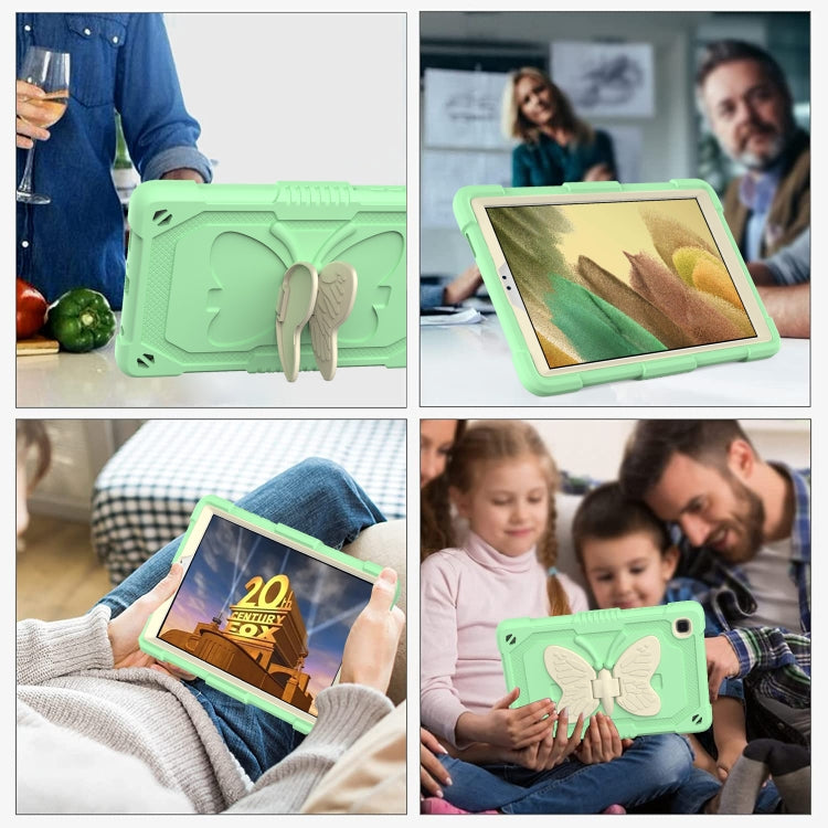 Beige PC + Silicone Anti-drop Protective Case with Butterfly Shape Holder & Pen Slot For Samsung Galaxy Tab A7 Lite 8.7 SM-T220 / SM-T225(Beige + Fresh Green) - Tab A7 Lite T220 / T225 by buy2fix | Online Shopping UK | buy2fix