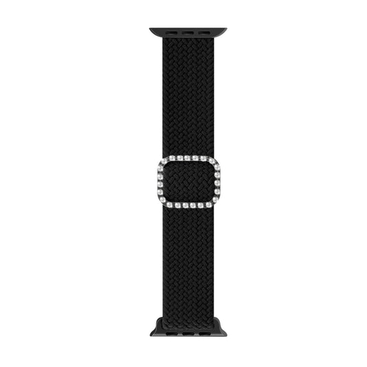 Adjustable Nylon Braided Elasticity Diamond Buckle Watch Band For Apple Watch Series 7 & 6 & SE & 5 & 4 40mm/3 & 2 & 1 38mm(Black) by buy2fix