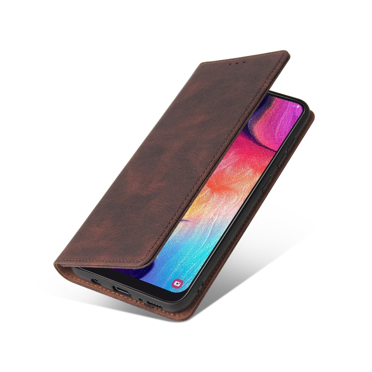 For Samsung Galaxy A50 Simple Suction Closure Horizontal Flip Leather Case with Holder & Card Slot & Wallet(Brown) by buy2fix
