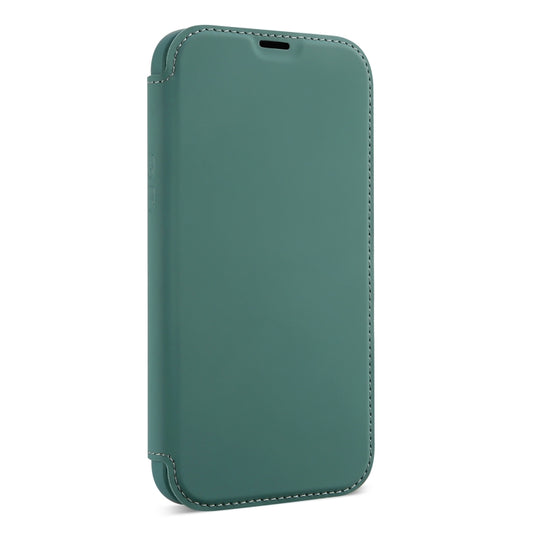 For iPhone 13 Pro Skin Feel Horizontal Flip PU Leather Case with Holder & Card Slot (Deep Green) by buy2fix