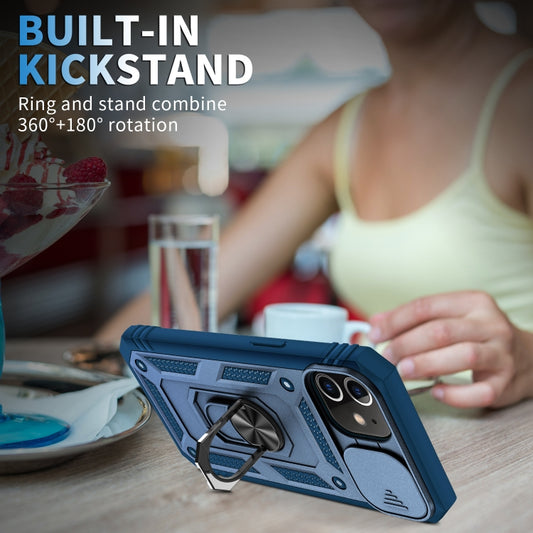 For iPhone 12 mini Sliding Camera Cover Design TPU + PC Protective Case with 360 Degree Rotating Holder & Card Slot (Blue+Blue) by buy2fix