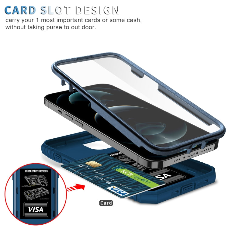 For iPhone 12 Pro Max Sliding Camera Cover Design TPU + PC Protective Case with 360 Degree Rotating Holder & Card Slot(Blue+Blue) by buy2fix