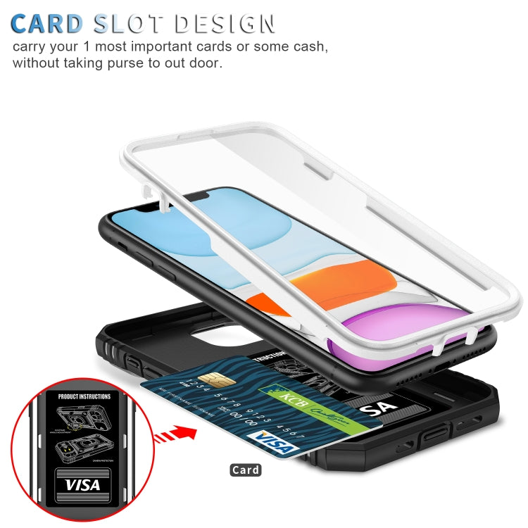 For iPhone 11 Sliding Camera Cover Design TPU + PC Protective Case with 360 Degree Rotating Holder & Card Slot (White+Black) by buy2fix