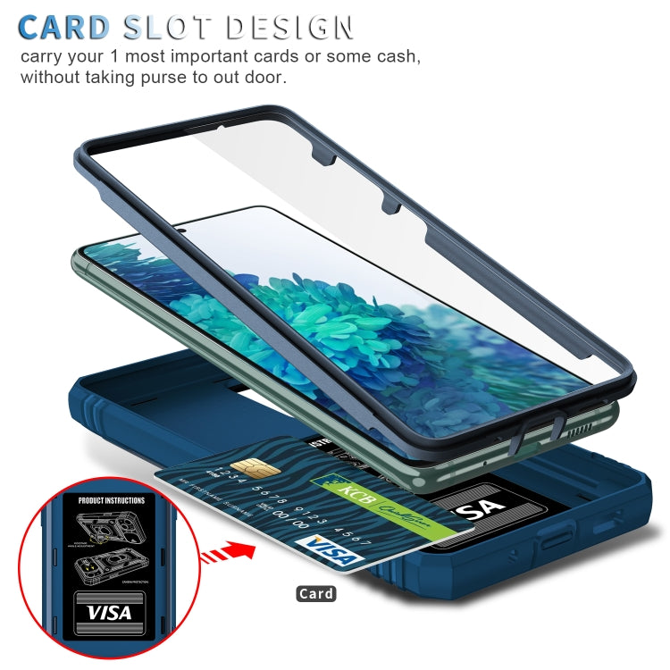 For Samsung Galaxy S20 FE Sliding Camera Cover Design TPU + PC Protective Case with 360 Degree Rotating Holder & Card Slot(Blue+Blue) by buy2fix